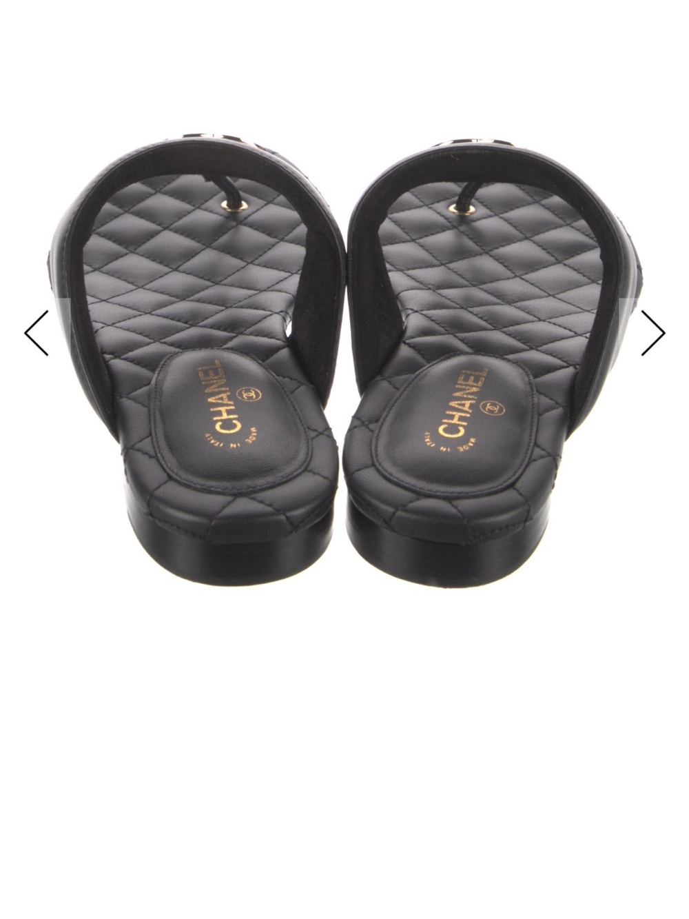 2026 Interlocking CHANEL Black Quilted Leather Thong Sandals with CC Emblem - Picture 3 of 4